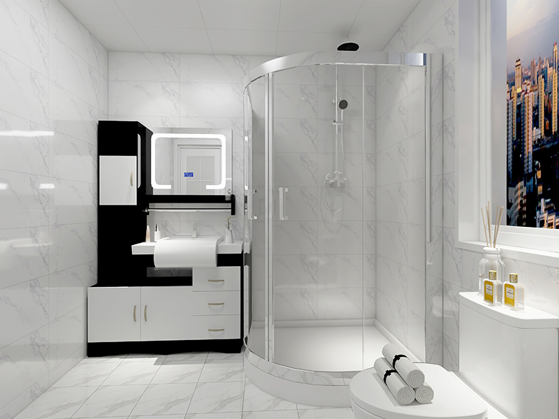 128平三居室新房装修 重庆鸿笙苑玻璃淋浴房安装 现代简约风格